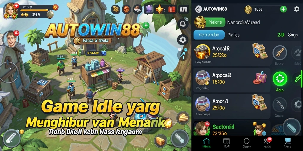 Tampilan gameplay AUTOWIN88 dengan karakter mengumpulkan sumber daya secara otomatis.