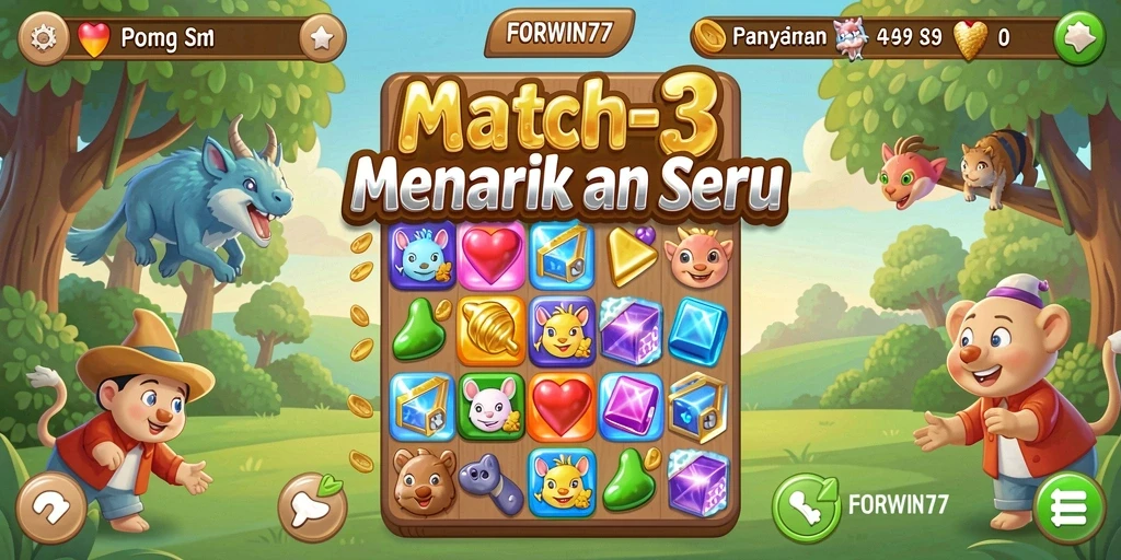 Screenshot gameplay FORWIN77 yang menampilkan keseruan Match-3.