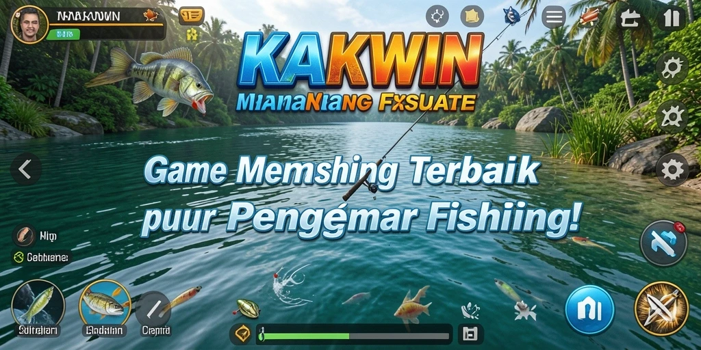 Screenshot utama KAKWIN menampilkan gameplay memancing yang menawan.