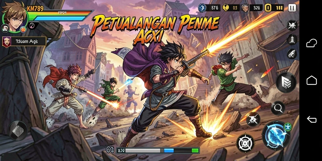 Tampilan gameplay seru KM789 dengan karakter anime yang menarik.